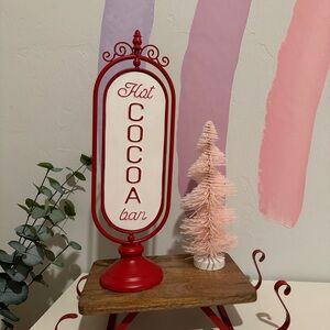 NEW Hobby Lobby Hot Cocoa Bar Swivel Tin red metal Sign Winter Christmas decor